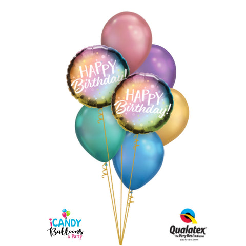 Happy Birthday Shining Chrome / Reflex Dazzler Balloon Bouquet