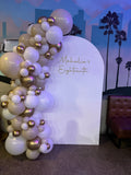 White, Black, Beige, Pink, Blue or Lilac Arch Backdrop Wall Hire with Balloon Garland #WHBD