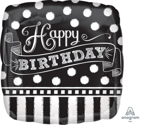 Black & White Chalkboard Happy Birthday 45cm Foil INFLATED #30927