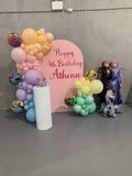 Beige, Pink, Blue or Lilac Arch Backdrop Wall Hire with Balloon Garland #BPBLBD