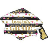 Congrats Grad Cap Foil Striped Magenta & Gold Balloon #35294