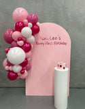 Beige, Pink, Blue or Lilac Arch Backdrop Wall Hire with Balloon Garland #BPBLBD
