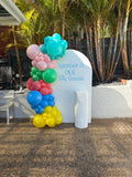 White or Black Arch Backdrop Wall Hire with Balloon Garland #WHBLKBD