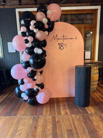 Beige, Pink, Blue or Lilac Arch Backdrop Wall Hire with Balloon Garland #BPBLBD