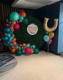 Round Green Wall with Organic Balloon Garland, HIRE ITEM Price From