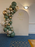 White, Black, Beige, Pink, Blue or Lilac Arch Backdrop Wall Hire with Balloon Garland #WHBD