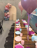 Beige, Pink, Blue or Lilac Arch Backdrop Wall Hire with Balloon Garland #BPBLBD