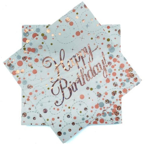Happy Birthday Sparkling Fizz Rose Gold Napkin 33cm 16 pack #635722