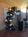 Mesh Arch White or Black or White French Window Backdrop with Balloon Garland HIRE