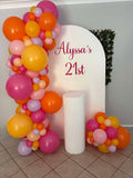 White, Black, Beige, Pink, Blue or Lilac Arch Backdrop Wall Hire with Balloon Garland #WHBD