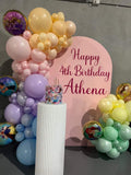 Beige, Pink, Blue or Lilac Arch Backdrop Wall Hire with Balloon Garland #BPBLBD