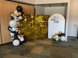 Gold , Pink, Black or Silver Shimmer Wall  with Organic Balloon Garland HIRE