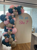 Beige, Pink, Blue or Lilac Arch Backdrop Wall Hire with Balloon Garland #BPBLBD