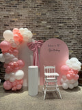 Beige, Pink, Blue or Lilac Arch Backdrop Wall Hire with Balloon Garland #BPBLBD