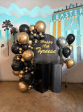 White, Black, Beige, Pink, Blue or Lilac Arch Backdrop Wall Hire with Balloon Garland #WHBD