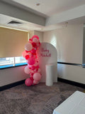 White, Black, Beige, Pink, Blue or Lilac Arch Backdrop Wall Hire with Balloon Garland #WHBD