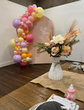 Beige, Pink, Blue or Lilac Arch Backdrop Wall Hire with Balloon Garland #BPBLBD