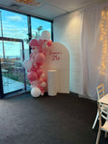 White, Black, Beige, Pink, Blue or Lilac Arch Backdrop Wall Hire with Balloon Garland #WHBD