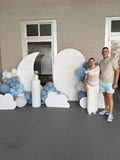 White, Black, Beige, Pink, Blue or Lilac Arch Backdrop Wall Hire with Balloon Garland #WHBD