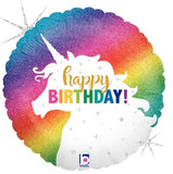 Happy Birthday Unicorn Rainbow Foil 45cm Balloon INFLATED #36882