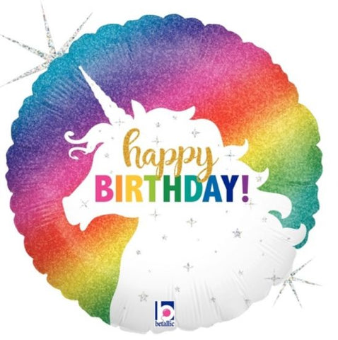 Happy Birthday Unicorn Rainbow Foil 45cm Balloon INFLATED #36882