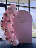 Beige, Pink, Blue or Lilac Arch Backdrop Wall Hire with Balloon Garland #BPBLBD