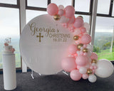 White Acrylic Wall with Organic Balloon Garland HIRE