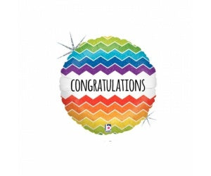 Congratulations Foil Colourful Holographic Chevron Balloon INFLATED #361720