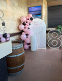White or Black Arch Backdrop Wall Hire with Balloon Garland #WHBLKBD