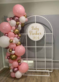 Mesh Arch White or Black or White French Window Backdrop with Balloon Garland HIRE