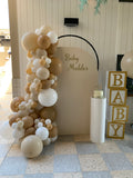 Beige, Pink, Blue or Lilac Arch Backdrop Wall Hire with Balloon Garland #BPBLBD