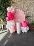 Beige, Pink, Blue or Lilac Arch Backdrop Wall Hire with Balloon Garland #BPBLBD