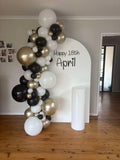 White, Black, Beige, Pink, Blue or Lilac Arch Backdrop Wall Hire with Balloon Garland #WHBD