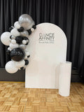White, Black, Beige, Pink, Blue or Lilac Arch Backdrop Wall Hire with Balloon Garland #WHBD
