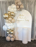 White, Black, Beige, Pink, Blue or Lilac Arch Backdrop Wall Hire with Balloon Garland #WHBD