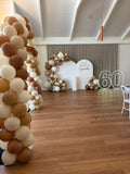 White Acrylic Wall with Organic Balloon Garland HIRE