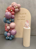 Beige, Pink, Blue or Lilac Arch Backdrop Wall Hire with Balloon Garland #BPBLBD