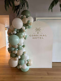 Beige, Pink, Blue or Lilac Arch Backdrop Wall Hire with Balloon Garland #BPBLBD