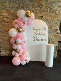 White, Beige or Pink Arch Backdrop Wall Hire with Balloon Garland #WHBD