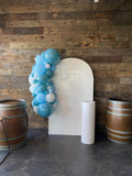 White, Beige or Pink Arch Backdrop Wall Hire with Balloon Garland #WHBD