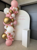 White, Black, Beige, Pink, Blue or Lilac Arch Backdrop Wall Hire with Balloon Garland #WHBD