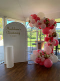 White, Beige or Pink Arch Backdrop Wall Hire with Balloon Garland #WHBD