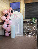 White or Black Arch Backdrop Wall Hire with Balloon Garland #WHBLKBD