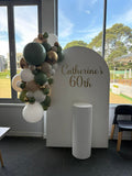 White, Black, Beige, Pink, Blue or Lilac Arch Backdrop Wall Hire with Balloon Garland #WHBD