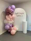 White, Beige or Pink Arch Backdrop Wall Hire with Balloon Garland #WHBD