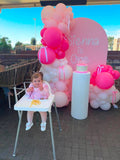 White, Black, Beige, Pink, Blue or Lilac Arch Backdrop Wall Hire with Balloon Garland #WHBD