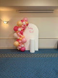 White, Black, Beige or Pink Arch Backdrop Wall Hire with Balloon Garland #WHBD