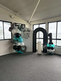 White, Black, Beige, Pink, Blue or Lilac Arch Backdrop Wall Hire with Balloon Garland #WHBD