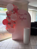 Beige, Pink, Blue or Lilac Arch Backdrop Wall Hire with Balloon Garland #BPBLBD