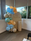 Beige, Pink, Blue or Lilac Arch Backdrop Wall Hire with Balloon Garland #BPBLBD